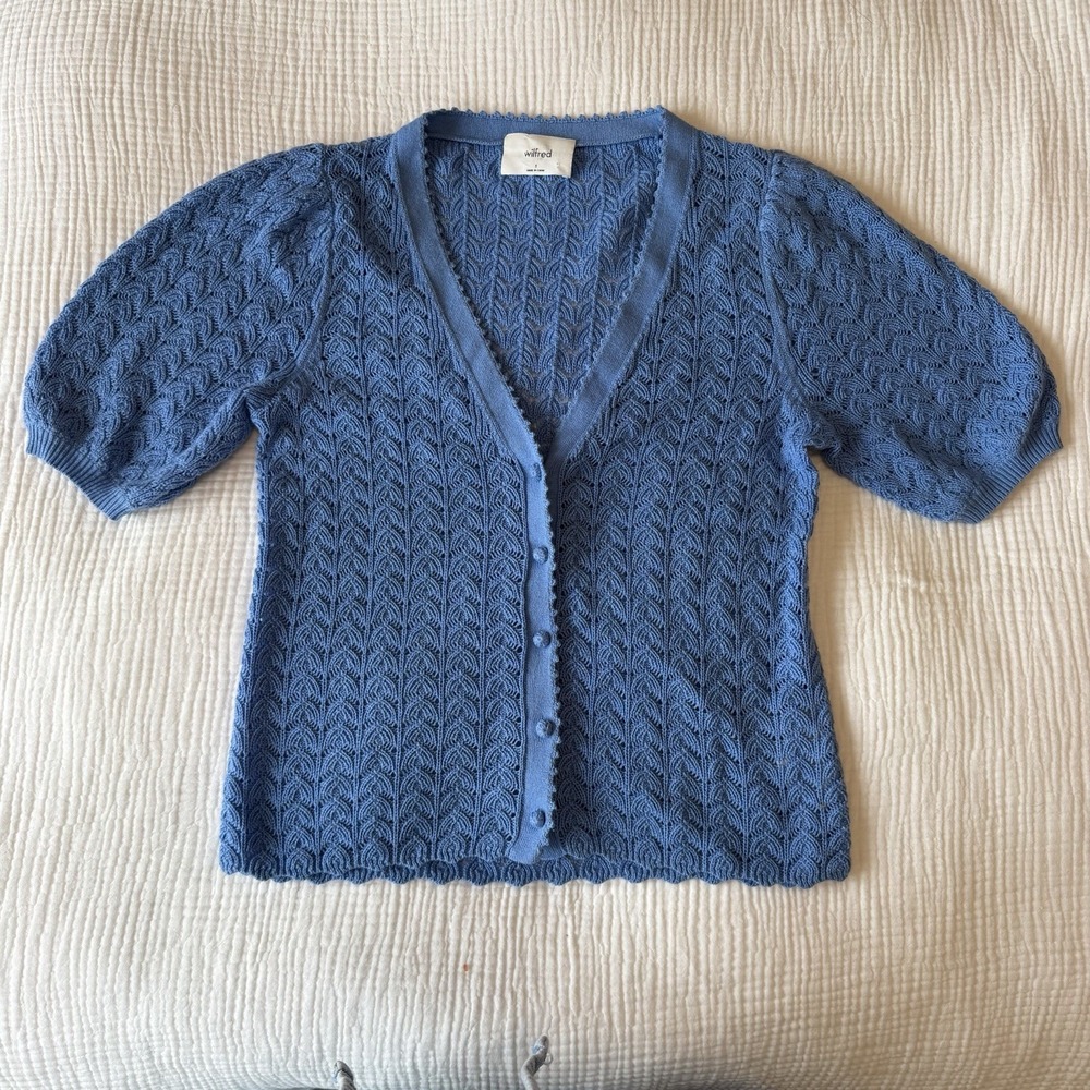 Wilfred Blue Knit Short-Sleeve Cardigan